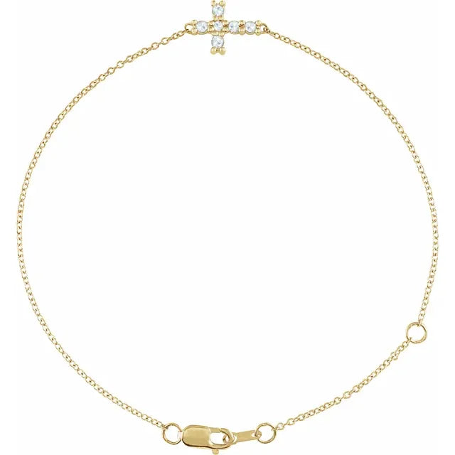 14K Yellow 1/8 CTW Rose-Cut Natural Diamond Sideways Cross