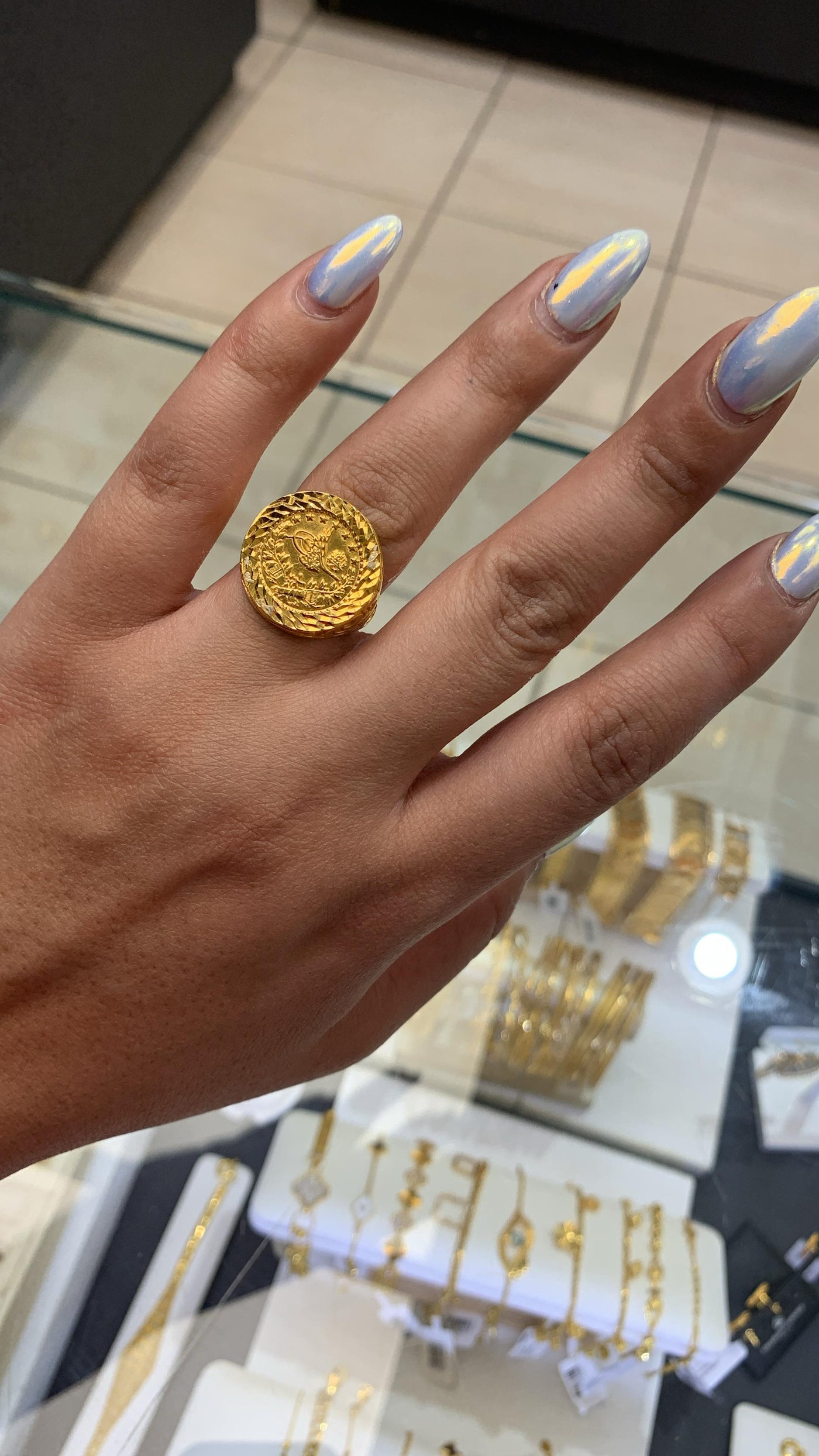 21K Gold Engraved Ring