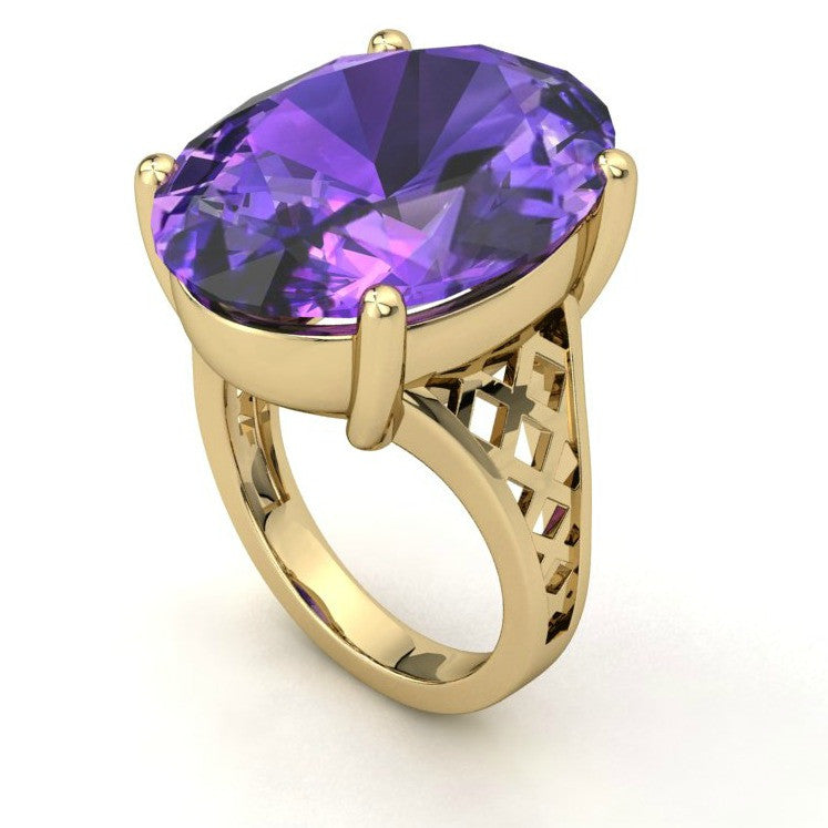 Amythest yellow gold ring